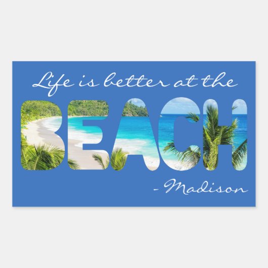 Sticker Rectangulaire Texte et couleur personnalisés BEACH (Devant)