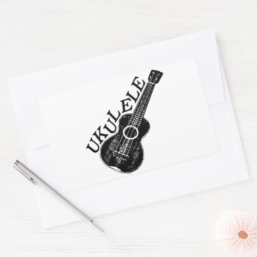 Sticker Rectangulaire Texte Et Image Ukulele (Enveloppe)