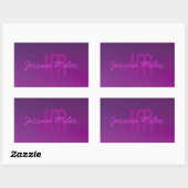 Sticker Rectangulaire Texte Monogrammé Moderne Éditable & Ombre Violet (Feuille)