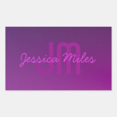 Sticker Rectangulaire Texte Monogrammé Moderne Éditable & Ombre Violet (Devant)