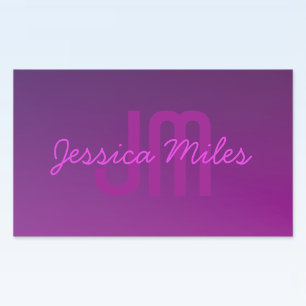 Sticker Rectangulaire Texte Monogrammé Moderne Éditable & Ombre Violet