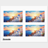 Sticker Rectangulaire Texte personnalisé Coucher de soleil Santorin Grèc (Feuille)
