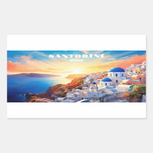 Sticker Rectangulaire Texte personnalisé Coucher de soleil Santorin Grèc