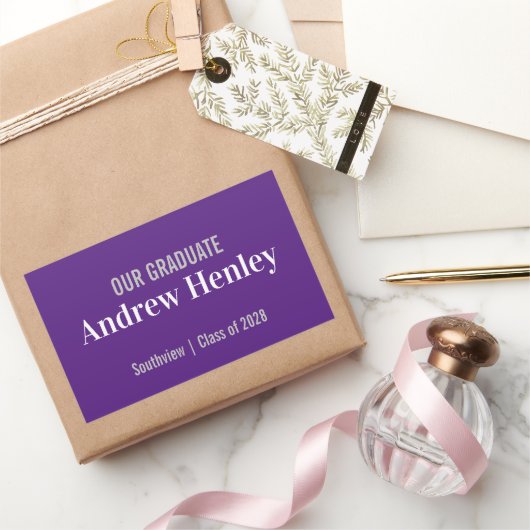 Sticker Rectangulaire Texte simple Purple Graduation Party Favoriser (Cadeaux)