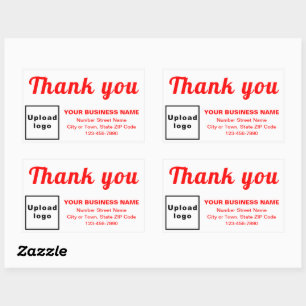 Sticker Rectangulaire Textes rouges Merci d'entreprise sur blanc