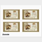 Sticker Rectangulaire Thanksgiving Turquie et petite fille (Feuille)