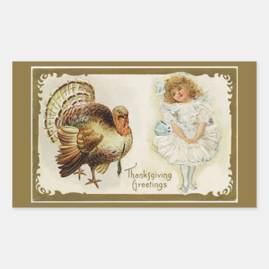 Sticker Rectangulaire Thanksgiving Turquie et petite fille (Devant)