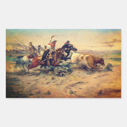 Sticker Rectangulaire The Herd Quitter (par C. M. Russell, c. 1897) (Devant)