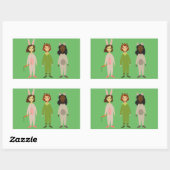 Sticker Rectangulaire Thème des amies en pyjama pour filles mignonnes (Feuille)