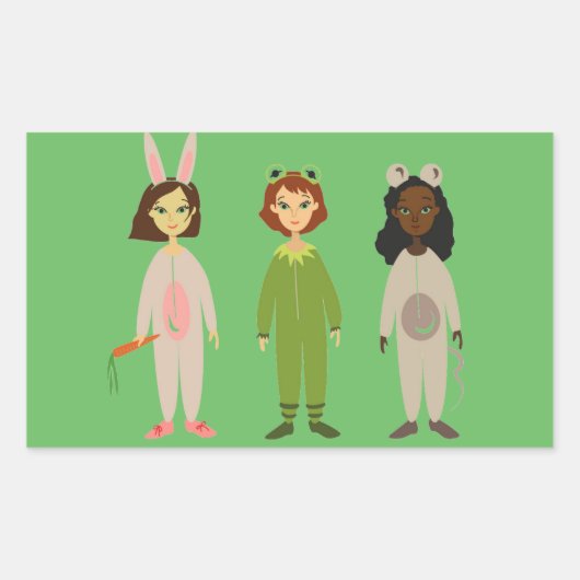 Sticker Rectangulaire Thème des amies en pyjama pour filles mignonnes (Devant)