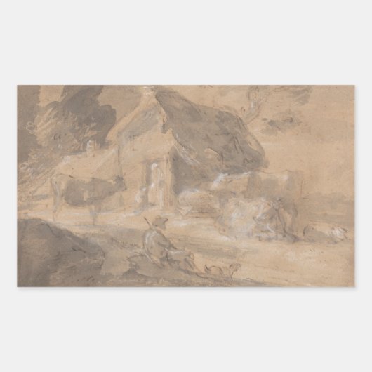 Sticker Rectangulaire Thomas Gainsborough - Paysage ouvert avec figures (Devant)