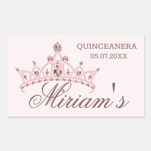 Sticker Rectangulaire Tiara, perles, pierres précieuses en forme de coeu (Devant)