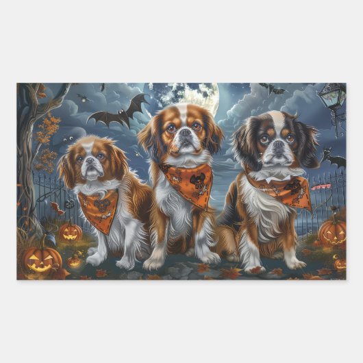 Sticker Rectangulaire Tibetan Spaniel Halloween Épouvantable (Devant)