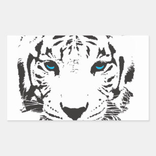 Sticker Rectangulaire Tigre blanc avec des yeux bleus