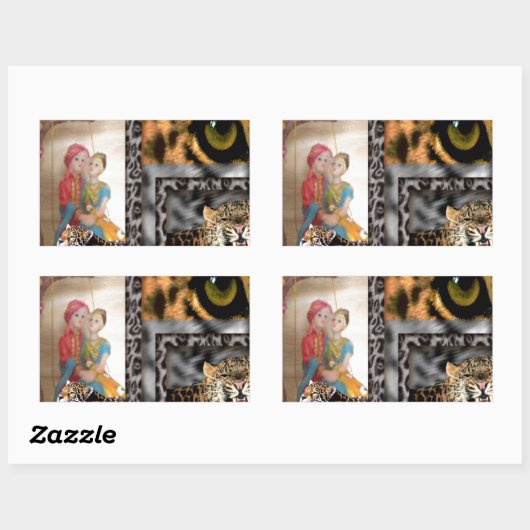 Sticker Rectangulaire Tigre & Couple - Impression d'art (Feuille)