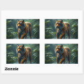 Sticker Rectangulaire Tigre dans une jungle pluvieuse (Feuille)