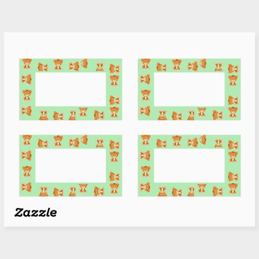 Sticker Rectangulaire Tigres sur motif vert (Feuille)