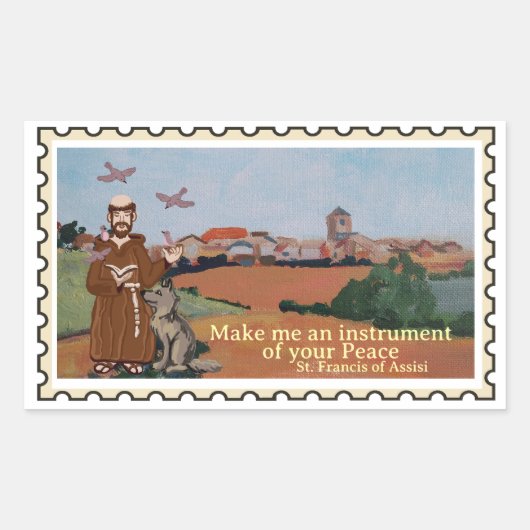 Sticker Rectangulaire Timbre faux Saint François d'Assise (Devant)