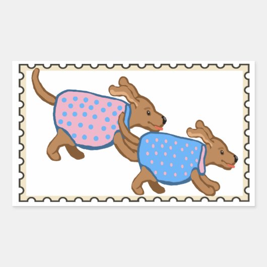 Sticker Rectangulaire Timbres Faux chiots (Devant)