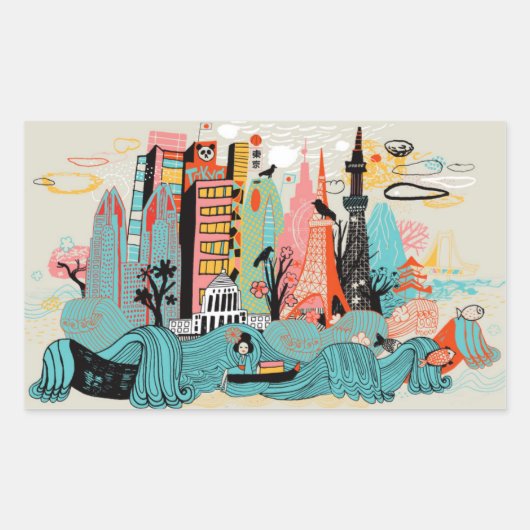 Sticker Rectangulaire Tirage à la main Tokyo Japon (Devant)