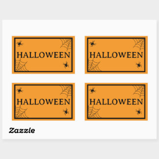 Sticker Rectangulaire Toile d'araignée noir orange Halloween mot