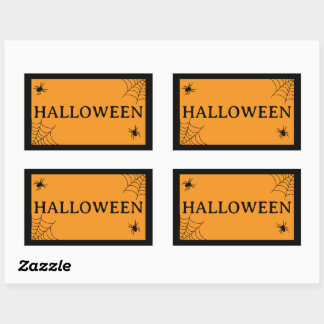 Sticker Rectangulaire Toile d'araignée noir orange Halloween mot