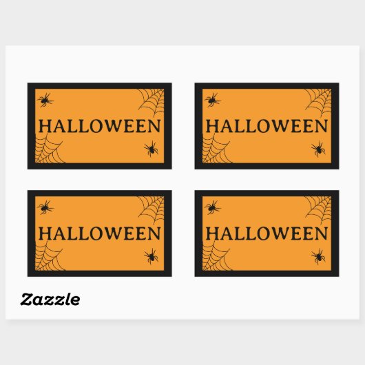 Sticker Rectangulaire Toile d'araignée noir orange Halloween mot (Feuille)