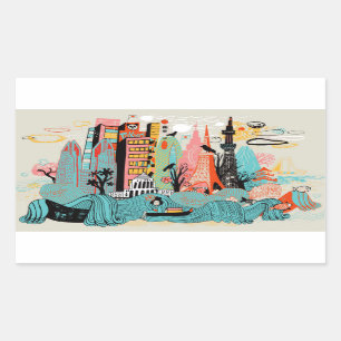 Sticker Rectangulaire Tokyo tirée par la main Japon