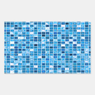 Sticker Rectangulaire Tons Bleus "Aquarelle" Mosaïque Carreaux Motif