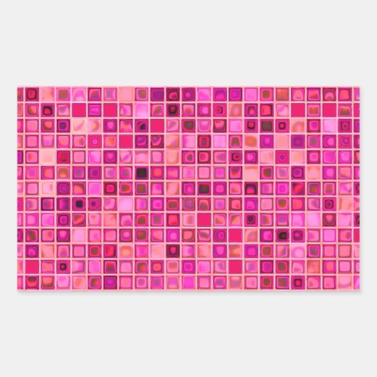 Sticker Rectangulaire Tons De Mosaïque "Aquarelle" Rose Foncé Motif (Devant)
