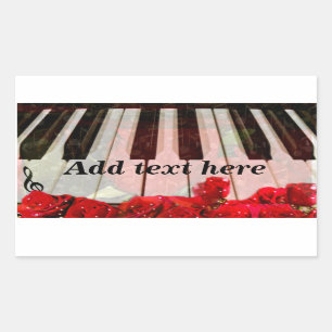 Sticker Rectangulaire Touches de piano, Roses et notes de musique_