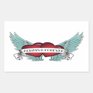Sticker Rectangulaire Toujours et pour toujours coeur à ailes par