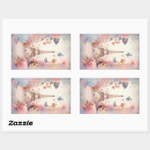 Sticker Rectangulaire Tour Eiffel Papillons et Fleurs (Feuille)