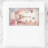 Sticker Rectangulaire Tour Eiffel Papillons et Fleurs (Sac)