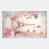 Sticker Rectangulaire Tour Eiffel Papillons et Fleurs (Devant)