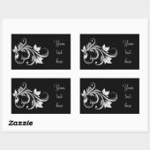 Sticker Rectangulaire Tourbillons blancs, feuilles sur noir (Feuille)