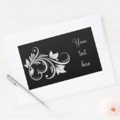 Sticker Rectangulaire Tourbillons blancs, feuilles sur noir (Enveloppe)