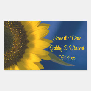 Sticker Rectangulaire Tournesol jaune sur mariage bleu Enregistrer la da