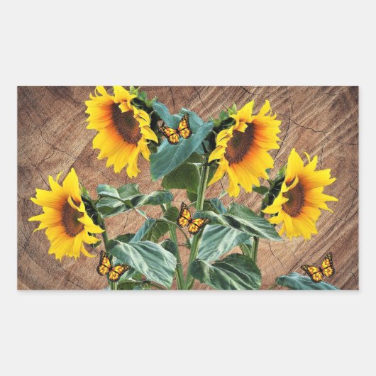 Sticker Rectangulaire Tournesol Papillons Rustic Barque (Devant)
