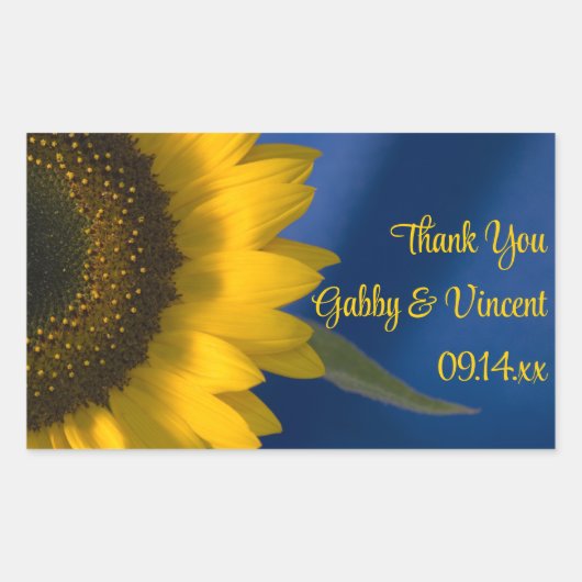 Sticker Rectangulaire Tournesol sur Merci Mariage bleu Favoriser les éti (Devant)