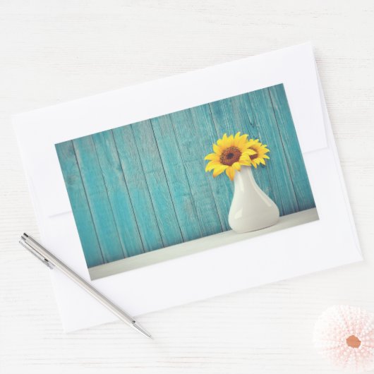 Sticker Rectangulaire Tournesols dans un vase (Enveloppe)