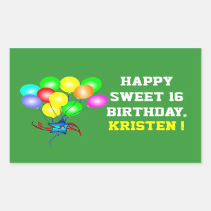 Sticker Rectangulaire Tout bonbon heureux à nom et à couleur 16