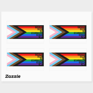 Sticker Rectangulaire Tout le monde est bienvenu ici (Progress Pride)