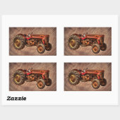 Sticker Rectangulaire Tracteur rouge antique (Feuille)