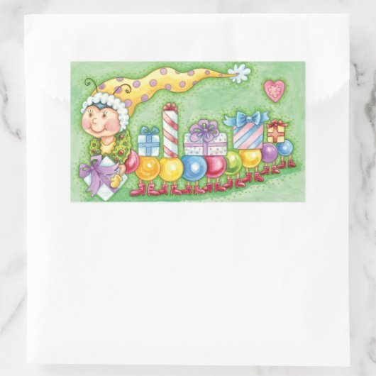 Sticker Rectangulaire Train à chenille de Noël avec présentoirs (Sac)