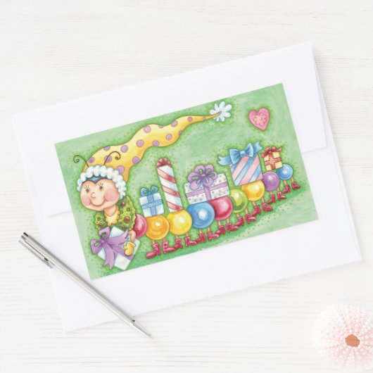 Sticker Rectangulaire Train à chenille de Noël avec présentoirs (Enveloppe)