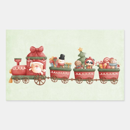 Sticker Rectangulaire Train de Noël Vintage avec jouets (Devant)