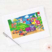 Sticker Rectangulaire train et voiture (Enveloppe)