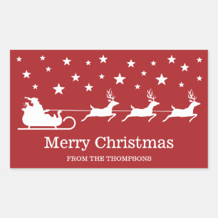 Sticker Rectangulaire Traîneau de Père Noël blanc et texte Joyeux Noël s