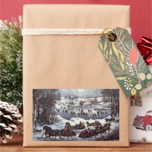 Sticker Rectangulaire Traîneaux de Noël vintage, Central Park en hiver